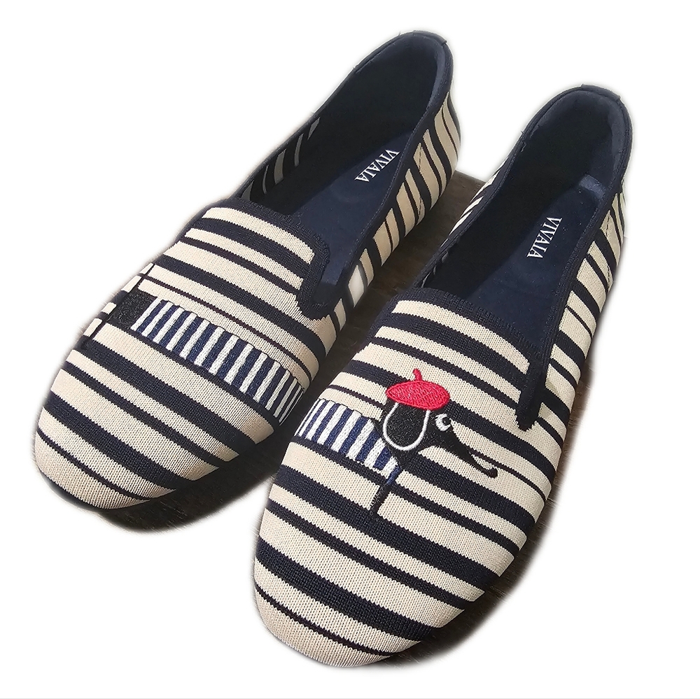 Vivaia Audrey Round-Toe Embroidered Loafers Stripe Dog US9/EU40